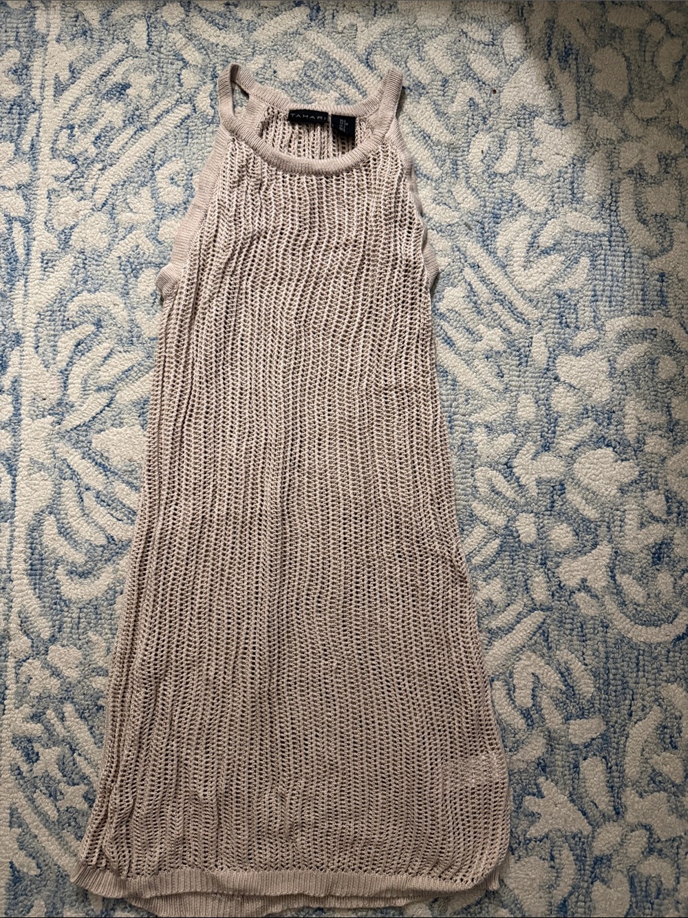 Tahari Light Beige Open-Knit Swim Coverup